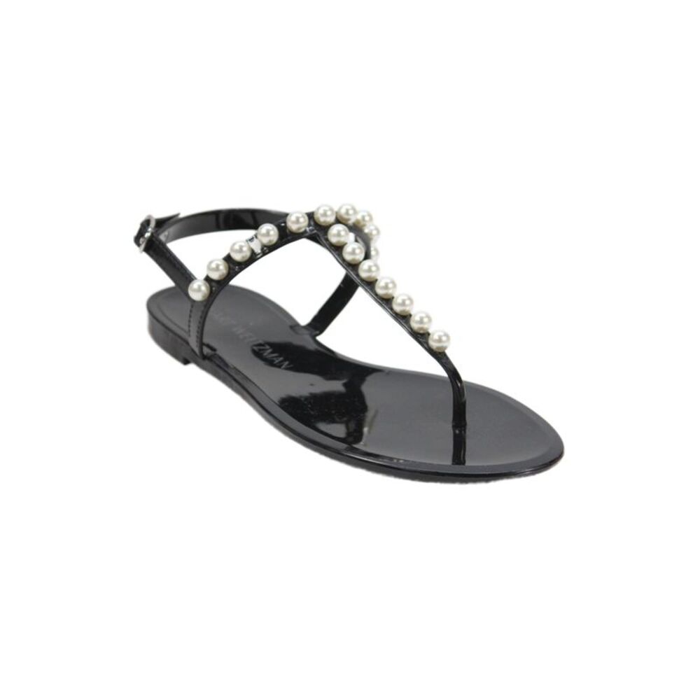 Stuart Weitzman Womens Faux Pearl Embellished Thong Sandals Black Size 9